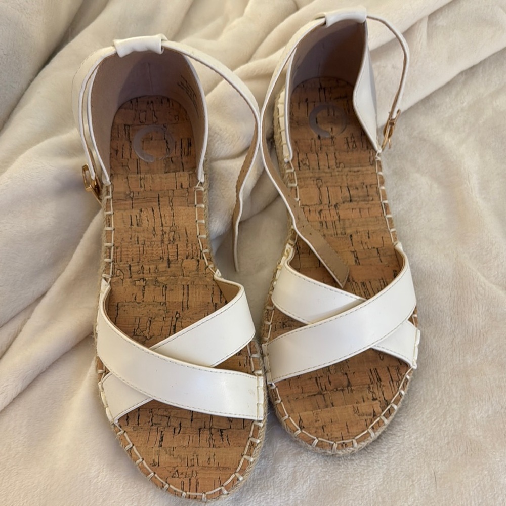 White Espadrilles with Crisscross Straps and Cork Sole